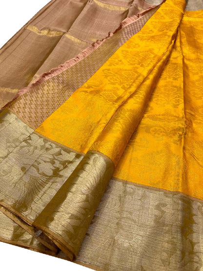 Yellow Handloom Kanjeevaram Silk Saree - Pure Elegance - Luxurion World