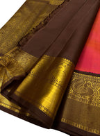 Vibrant Pink & Orange Handloom Kanjeevaram Silk Saree - Luxurion World
