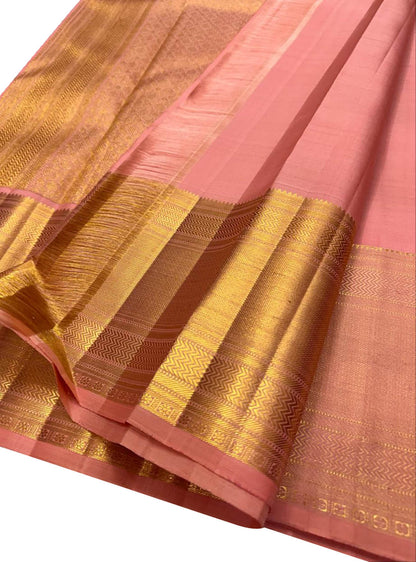 Peach Handloom Kanjeevaram Pure Silk Saree - Elegant and Luxurious - Luxurion World