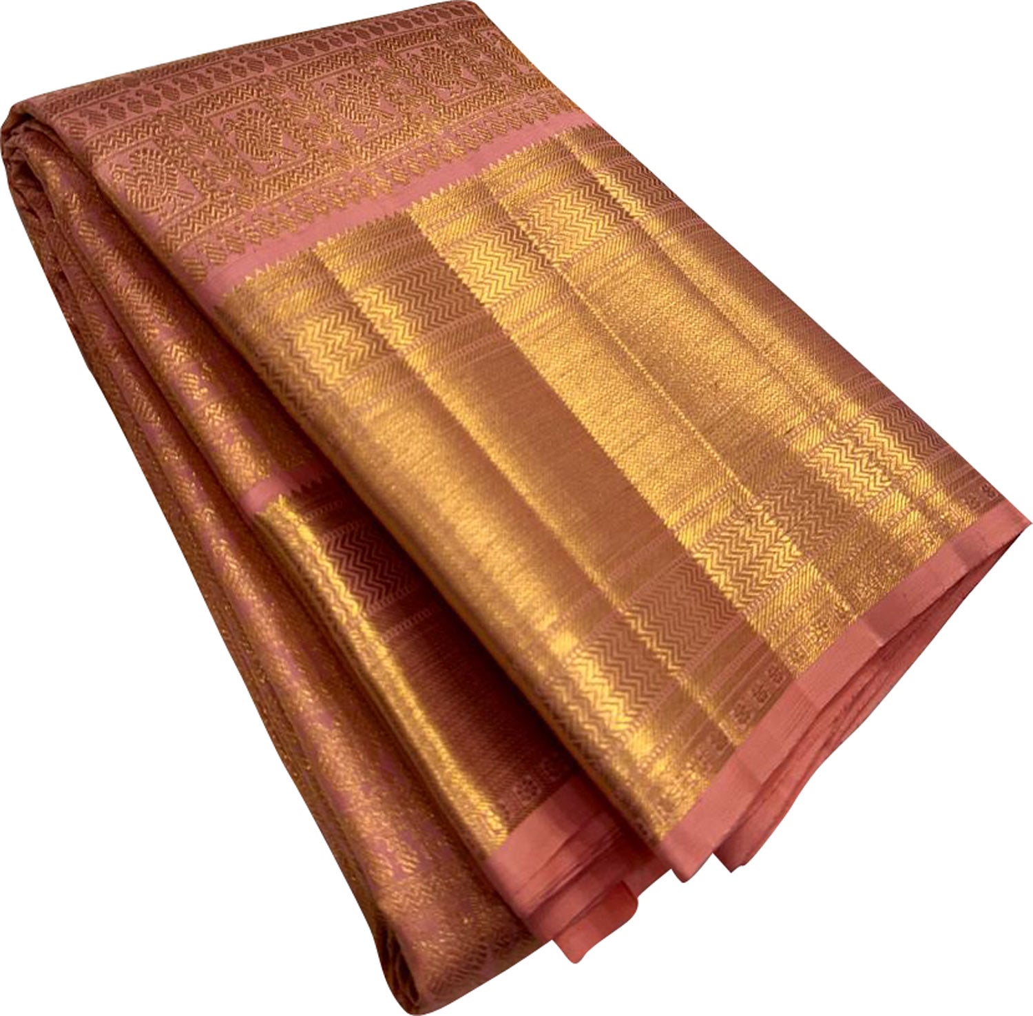 Peach Handloom Kanjeevaram Pure Silk Saree - Elegant and Luxurious - Luxurion World