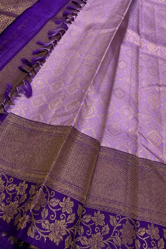 Exquisite Purple Handloom Kanjeevaram Silk Saree - Luxurion World