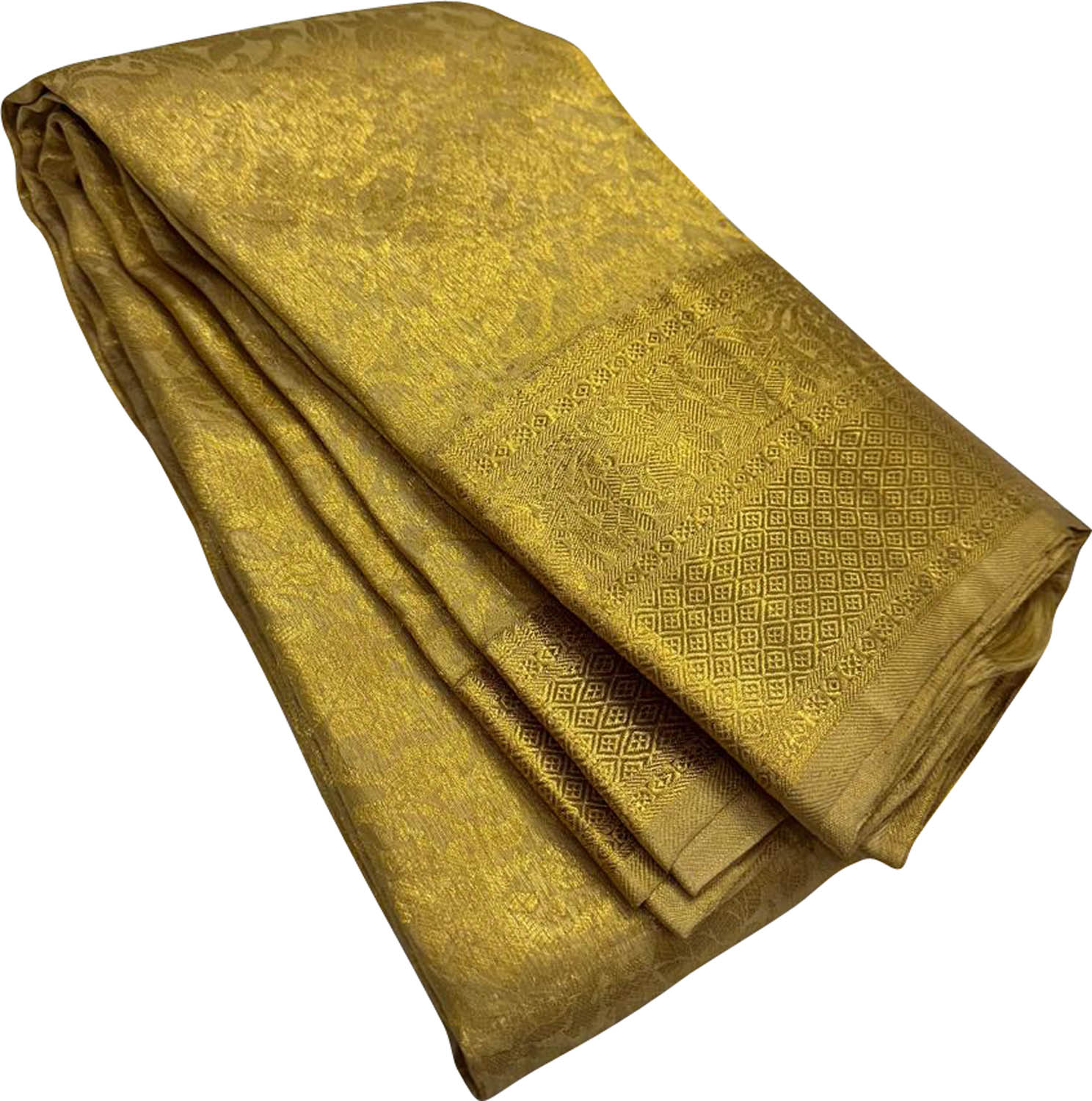 Exquisite Golden Handloom Kanjeevaram Silk Saree - Luxurion World