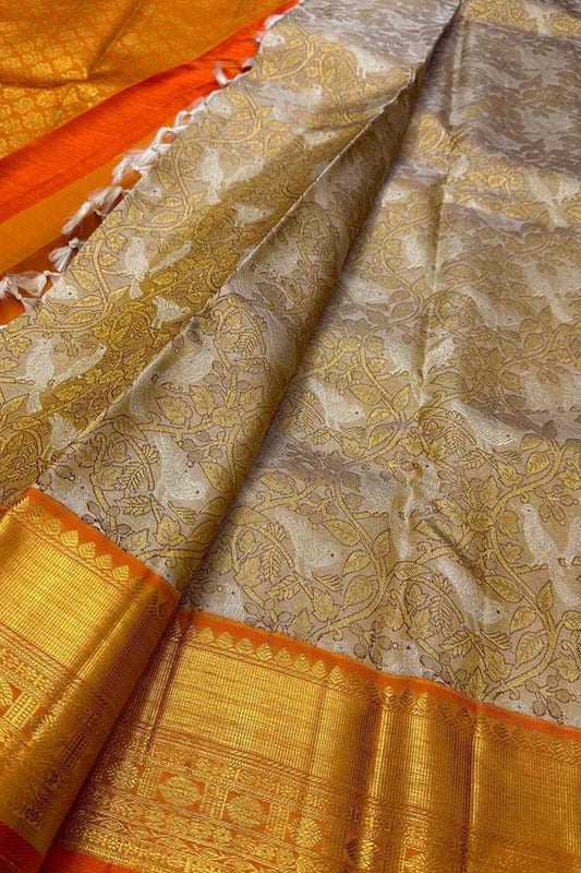 Elegant Grey Handloom Kanjeevaram Silk Saree - Luxurion World