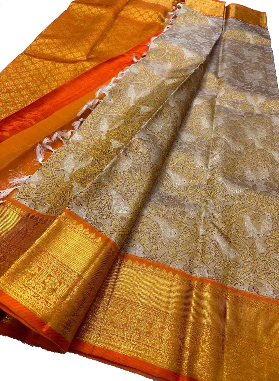 Elegant Grey Handloom Kanjeevaram Silk Saree - Luxurion World