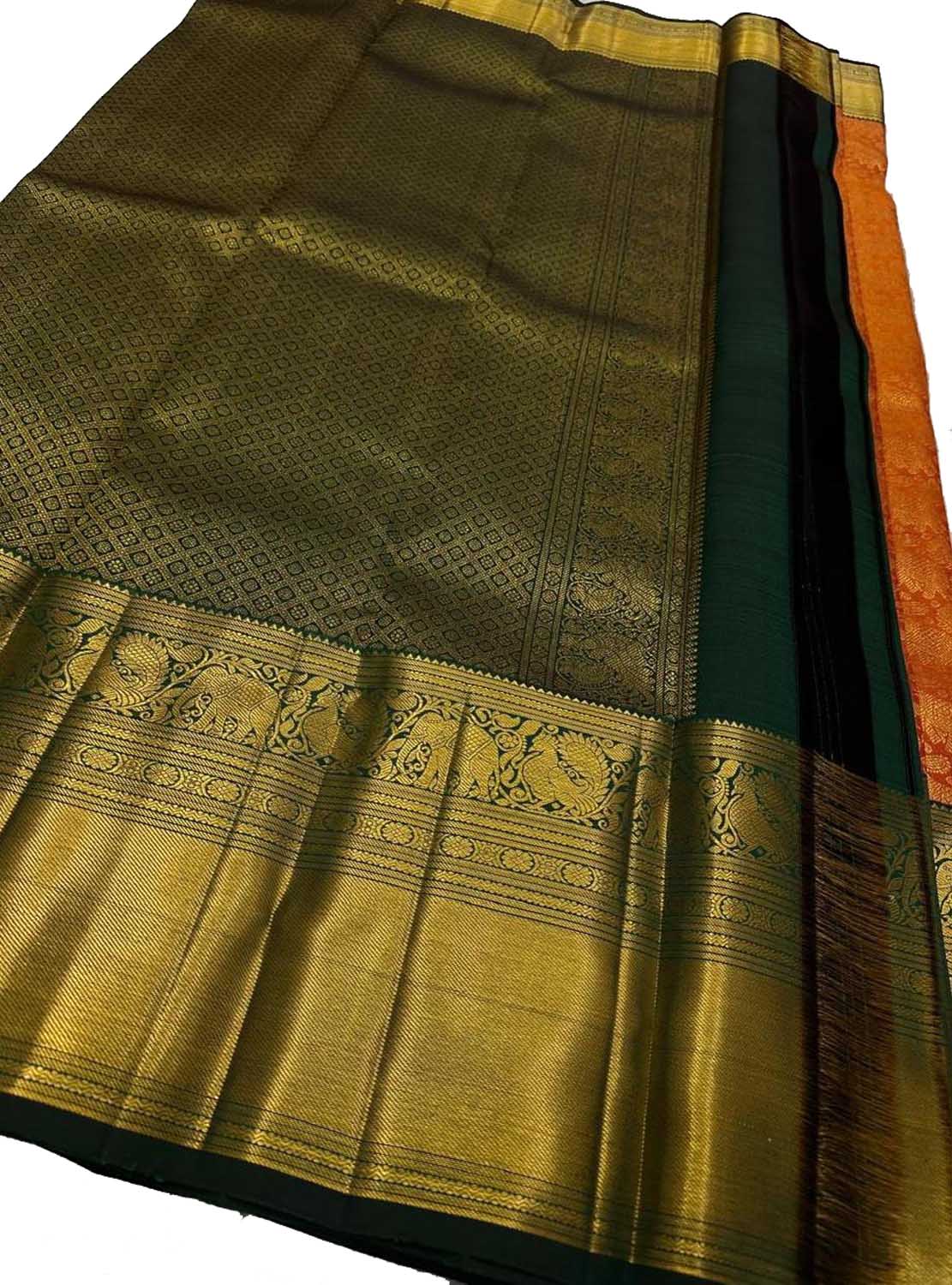 Orange Handloom Kanjeevaram Silk Saree - Luxurion World