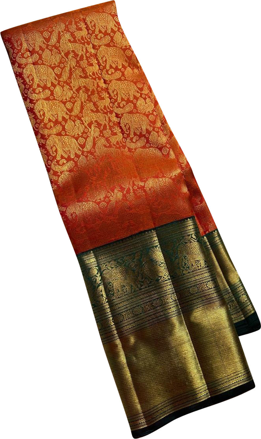 Orange Handloom Kanjeevaram Silk Saree - Luxurion World