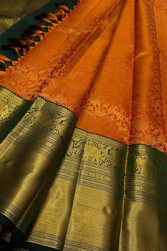Orange Handloom Kanjeevaram Silk Saree