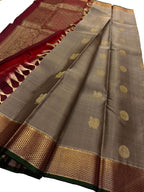 Elegant Grey Handloom Kanjeevaram Silk Saree - Luxurion World