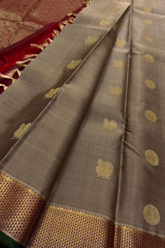 Elegant Grey Handloom Kanjeevaram Silk Saree - Luxurion World