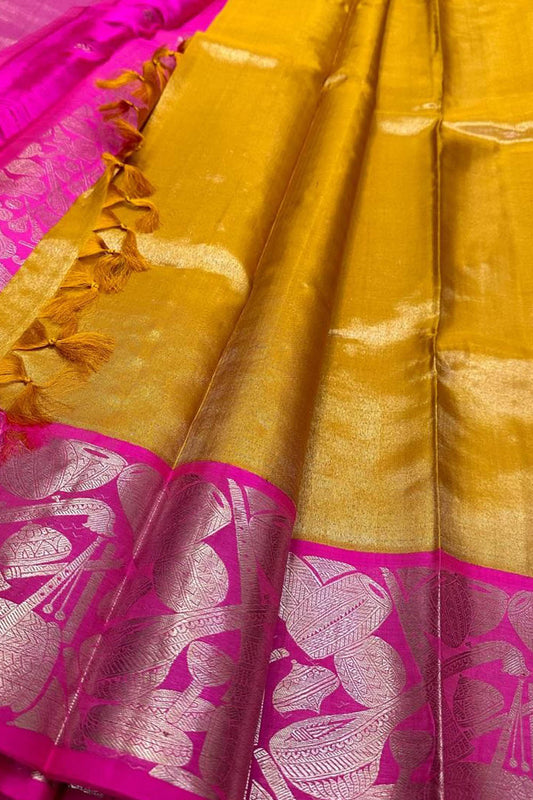 Yellow Handloom Kanjeevaram Silk Saree - Pure Elegance - Luxurion World