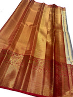 Exquisite Golden Kanjeevaram Silk Saree - Handloom Pure - Luxurion World