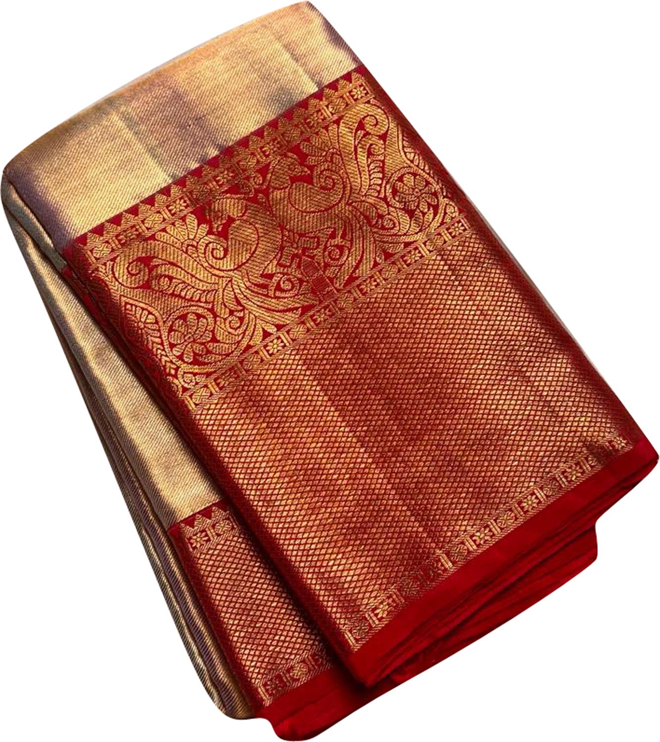 Exquisite Golden Kanjeevaram Silk Saree - Handloom Pure - Luxurion World
