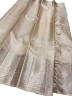 Exquisite Silver Handloom Kanjeevaram Pure Silk Saree - Luxurion World