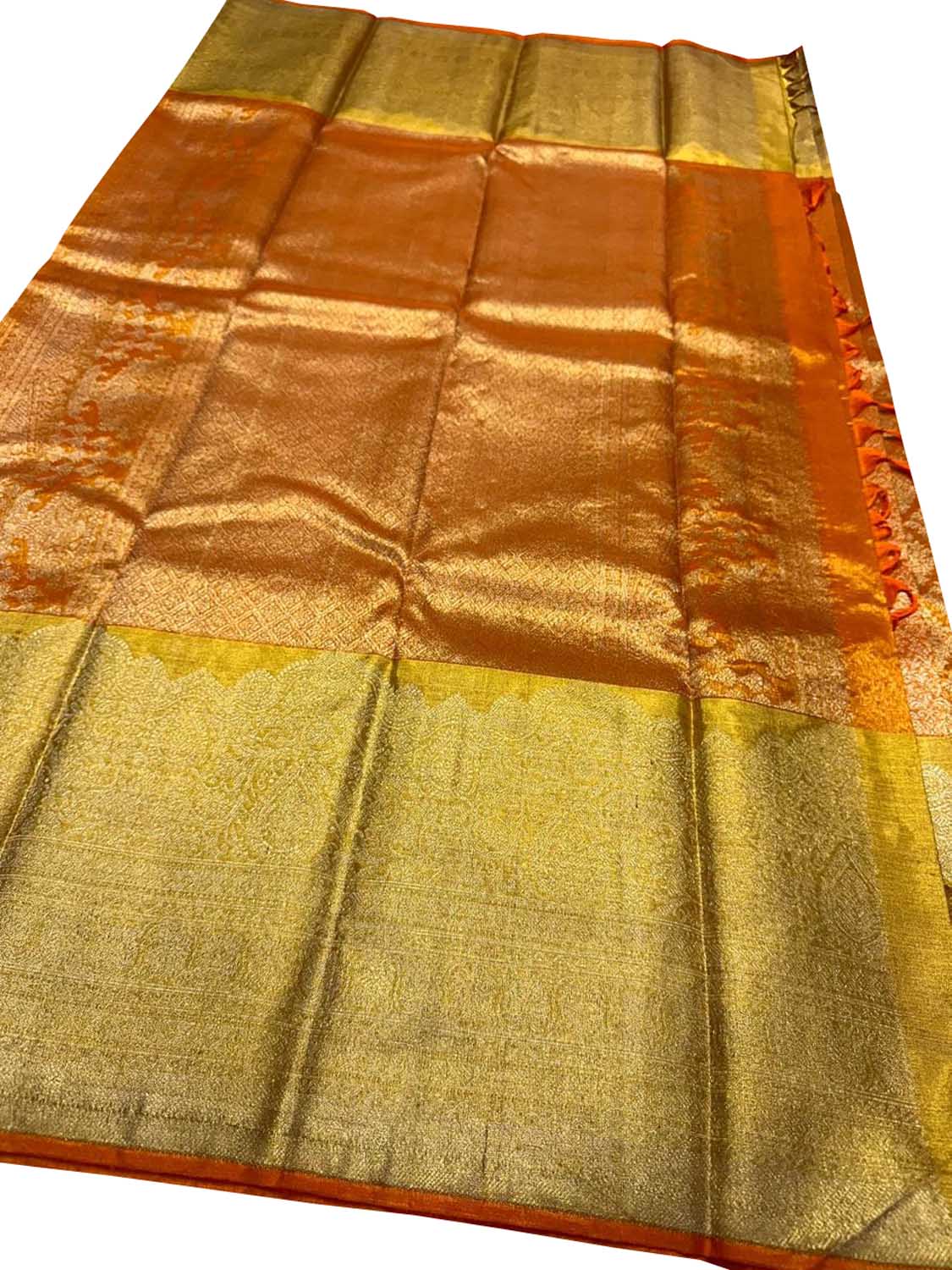 Orange Handloom Kanjeevaram Pure Silk Saree - Luxurion World