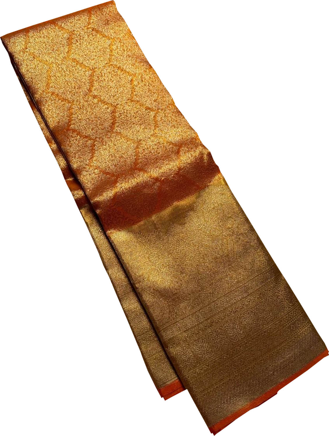 Orange Handloom Kanjeevaram Pure Silk Saree - Luxurion World