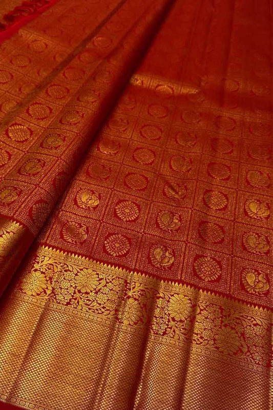 Red Handloom Kanjeevaram Pure Silk Saree - Elegant and Timeless