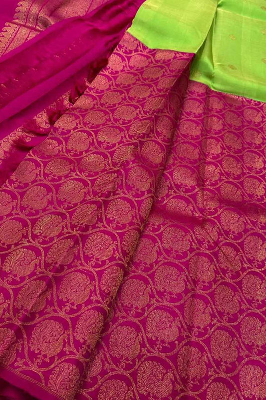 Green Handloom Kanjeevaram Pure Silk Saree - Elegant and Luxurious - Luxurion World
