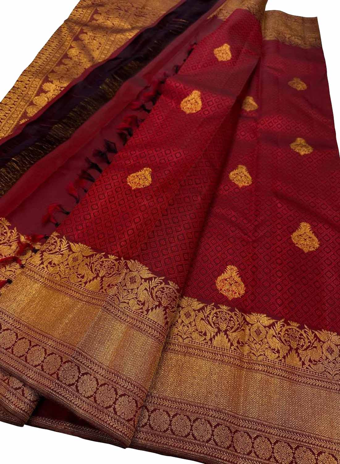 Maroon Handloom Kanjeevaram Pure Silk Saree - Luxurion World