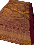 Maroon Handloom Kanjeevaram Pure Silk Saree - Luxurion World