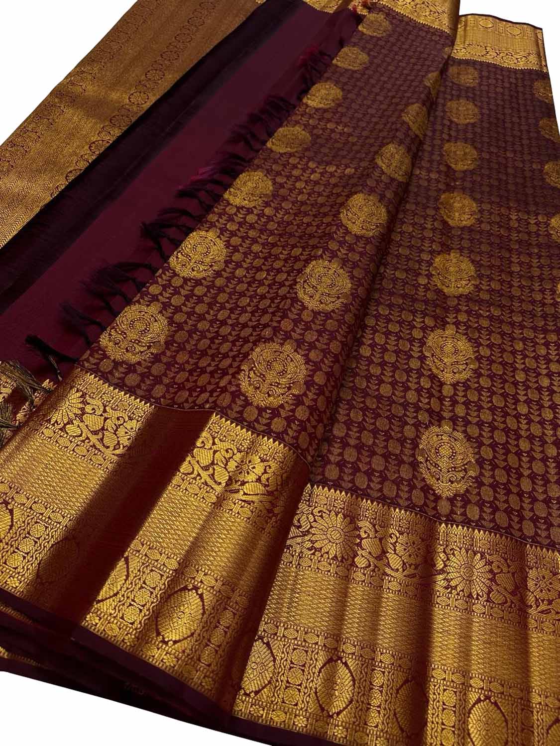 Elegant Maroon Handloom Kanjeevaram Silk Saree - Luxurion World