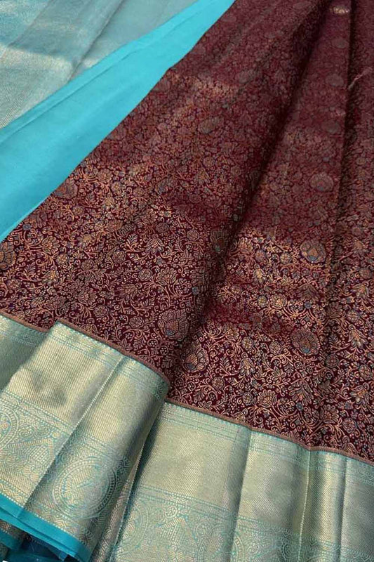 Maroon Handloom Kanjeevaram Pure Silk Saree - Luxurion World
