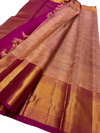 Stunning Pink Handloom Kanjeevaram Silk Saree - Luxurion World