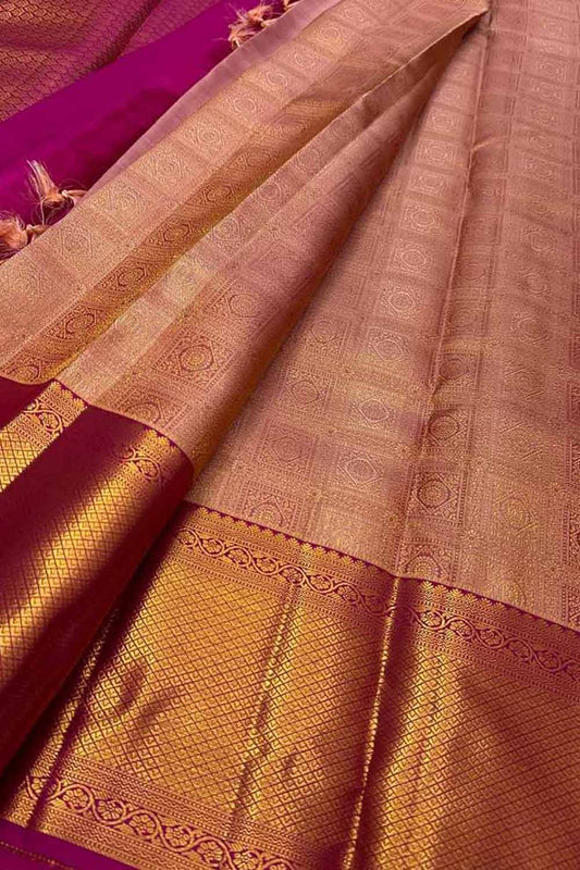 Stunning Pink Handloom Kanjeevaram Silk Saree - Luxurion World