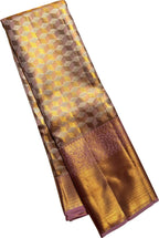 Exquisite Golden Kanjeevaram Silk Saree - Elegant Luxury - Luxurion World