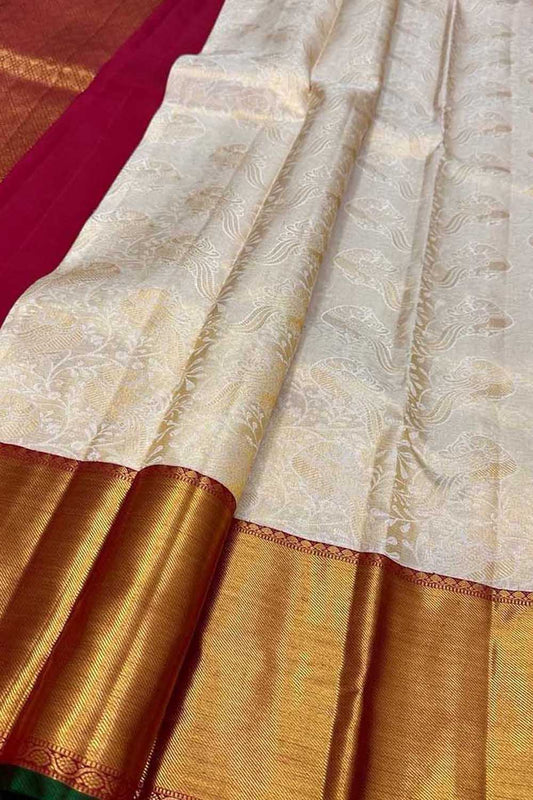Elegant Off White Kanjeevaram Silk Saree - Luxurion World