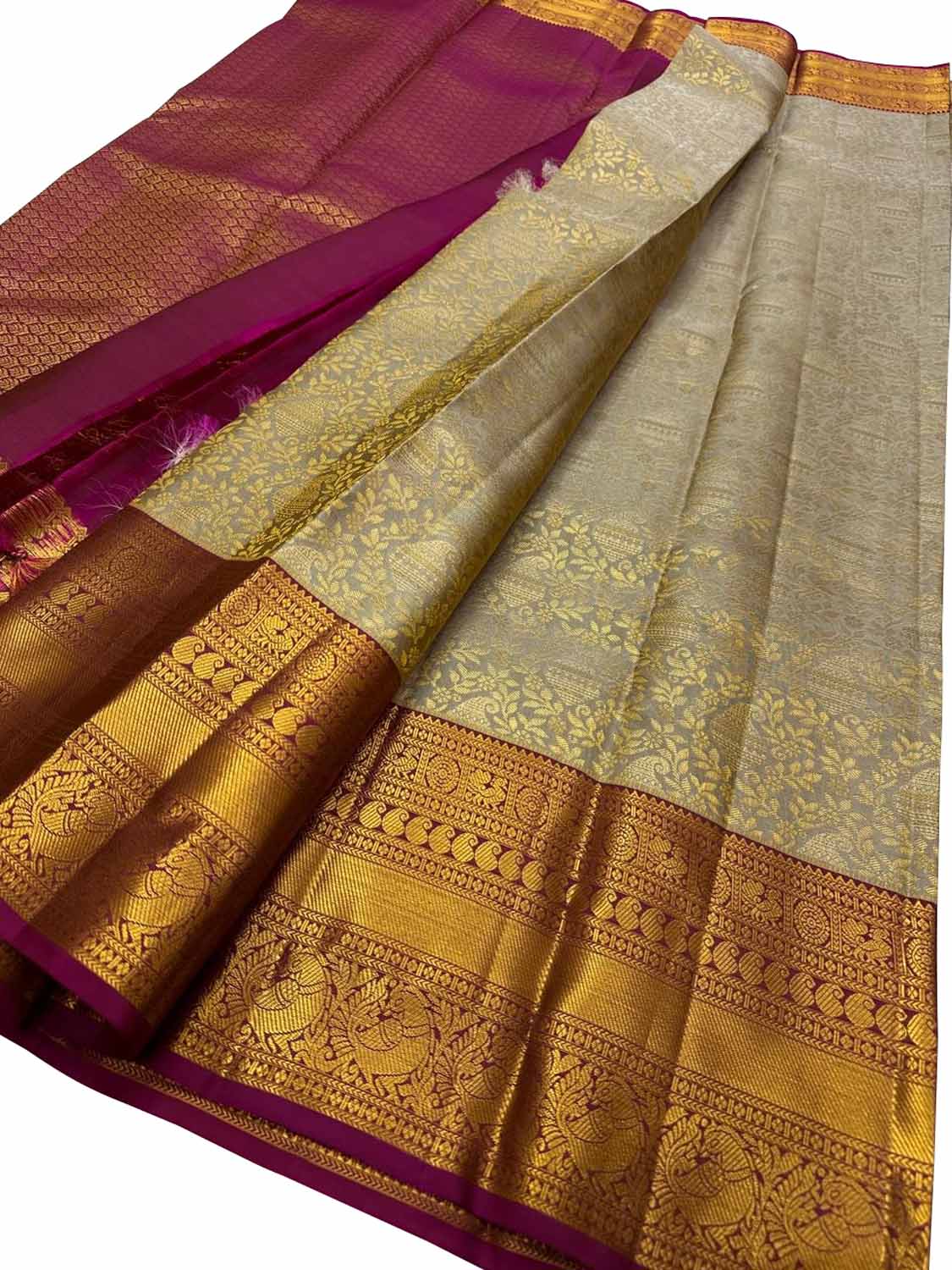 Elegant Grey Handloom Kanjeevaram Silk Saree - Luxurion World
