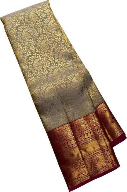 Elegant Grey Handloom Kanjeevaram Silk Saree - Luxurion World