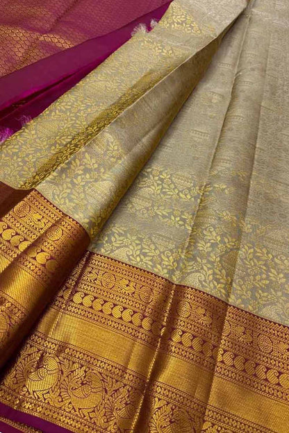 Elegant Grey Handloom Kanjeevaram Silk Saree - Luxurion World
