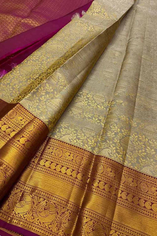 Elegant Grey Handloom Kanjeevaram Silk Saree - Luxurion World