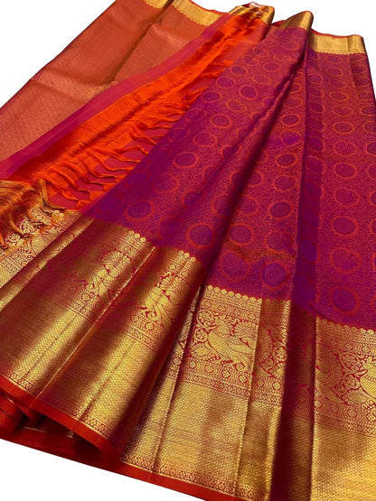Exquisite Pink Handloom Kanjeevaram Silk Saree - Luxurion World