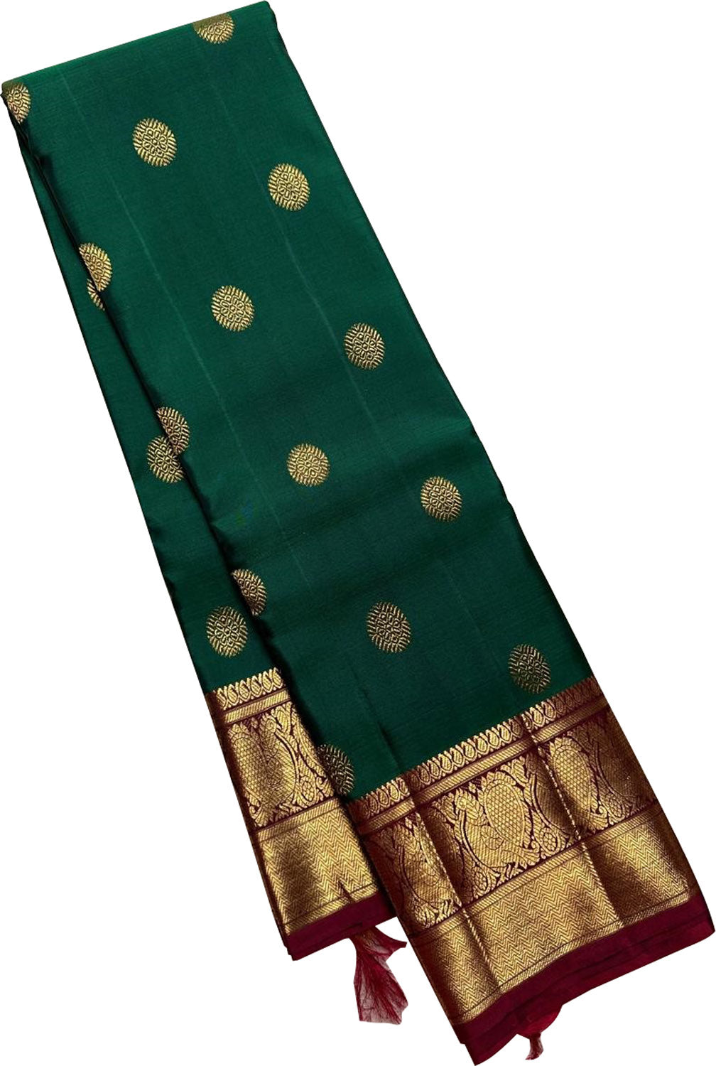 Green Handloom Kanjeevaram Pure Silk Saree - Elegant and Luxurious - Luxurion World