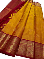 Yellow Handloom Kanjeevaram Pure Silk Saree - Elegant and Timeless - Luxurion World