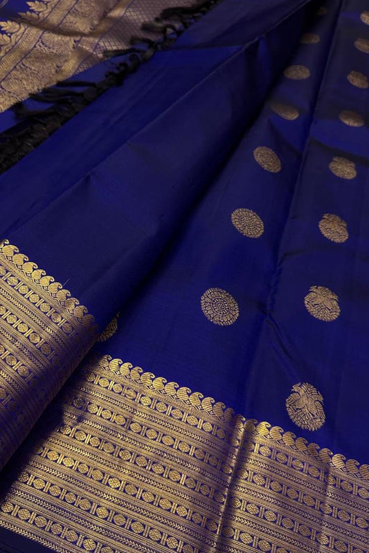 Royal Blue Kanjeevaram Handloom Silk Saree - Luxurion World