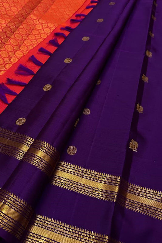 Royal Purple Kanjeevaram Silk Saree - Handloom Pure Elegance - Luxurion World