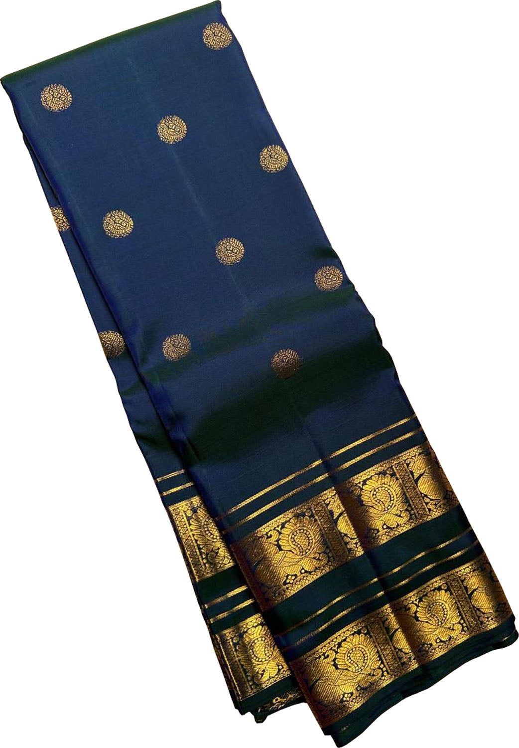 Emerald Elegance: Green And Blue Kanjeevaram Silk Saree - Luxurion World