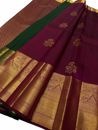 Exquisite Maroon Kanjeevaram Silk Saree - Luxurion World