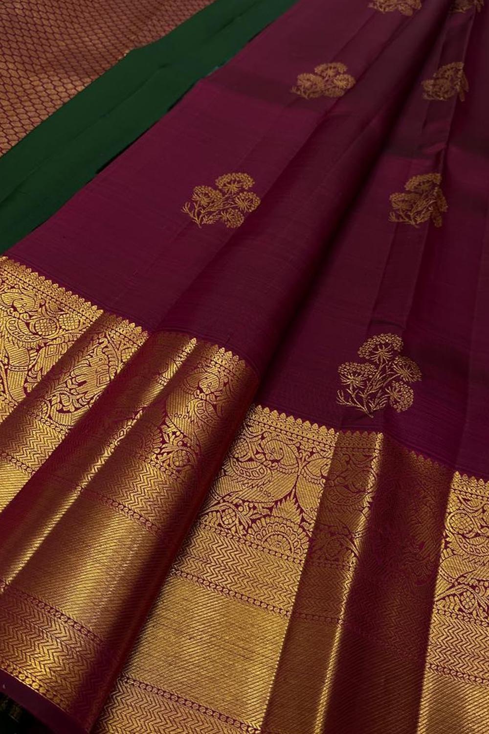 Exquisite Maroon Kanjeevaram Silk Saree - Luxurion World