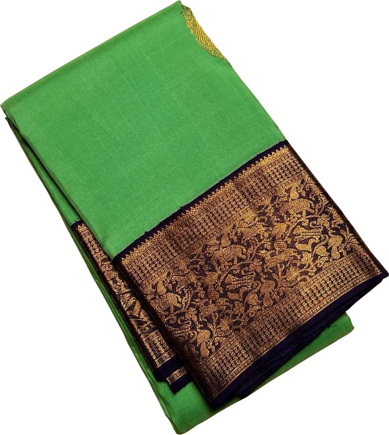 Emerald Elegance: Green Kanjeevaram Silk Saree - Luxurion World