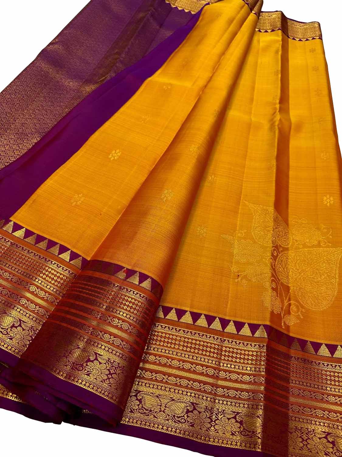 Orange Kanjeevaram Pure Silk Saree - Handloom Elegance - Luxurion World