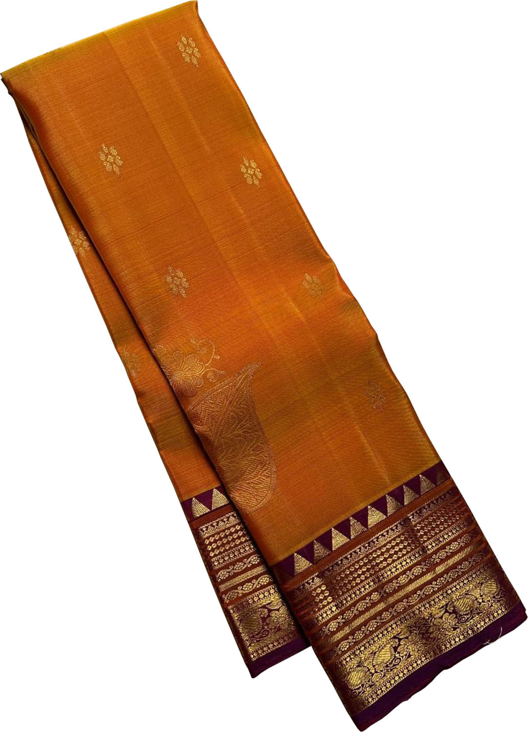 Orange Kanjeevaram Pure Silk Saree - Handloom Elegance - Luxurion World