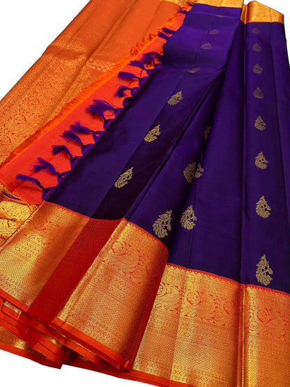 Exquisite Blue Kanjeevaram Silk Saree - Handloom Beauty - Luxurion World