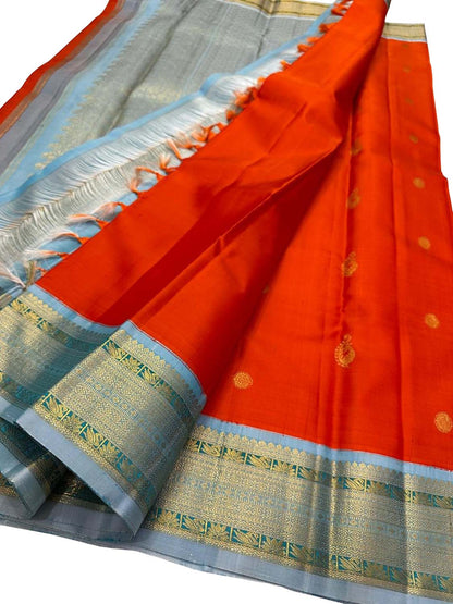 Exquisite Orange Kanjeevaram Silk Saree - Handloom Beauty - Luxurion World