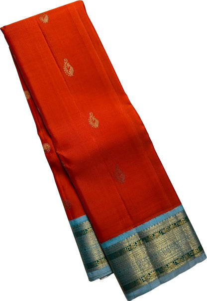 Exquisite Orange Kanjeevaram Silk Saree - Handloom Beauty - Luxurion World