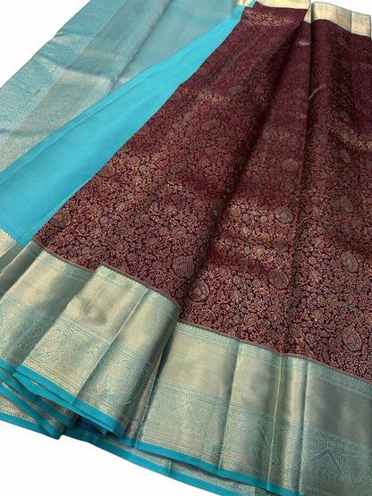 Exquisite Maroon Kanjeevaram Silk Saree - Luxurion World