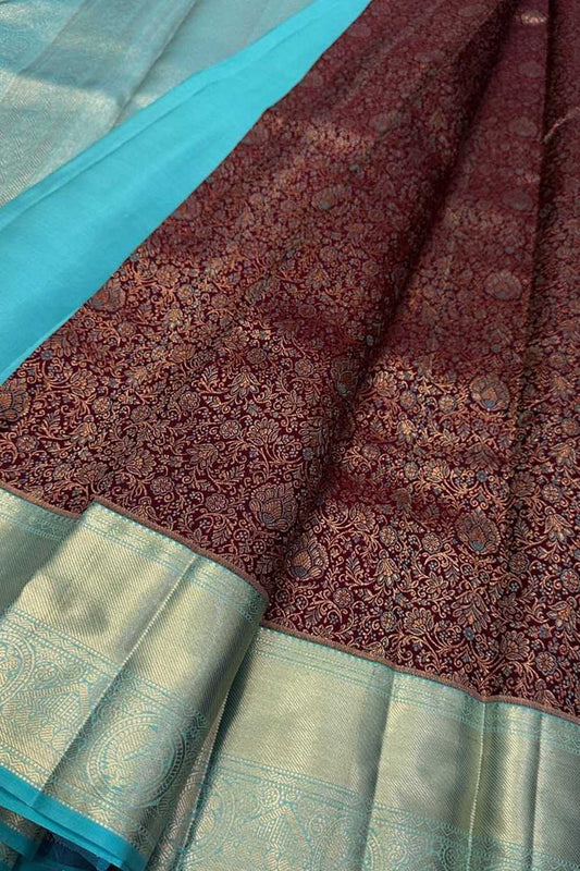 Exquisite Maroon Kanjeevaram Silk Saree - Luxurion World