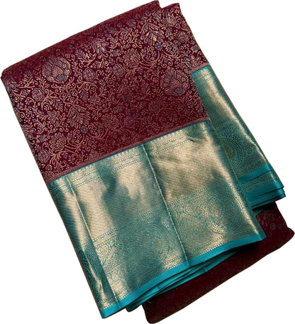 Exquisite Maroon Kanjeevaram Silk Saree - Luxurion World
